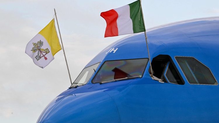 The papal plane lands in Awali, Kingdom of Bahrain