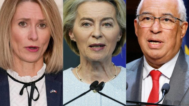 Da sinistra: Kaja Kallas, Ursula von der Leyen, Antonio Costa