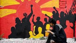 Graffiti auf einer Wand der Universität von Dhaka.