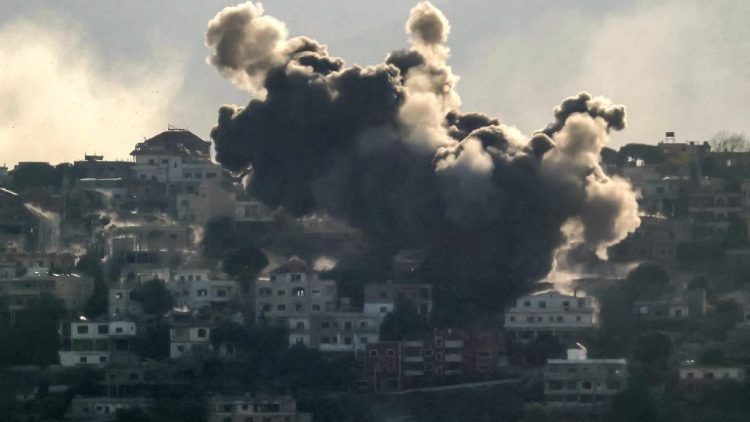 The site of an Israeli air strike on the southern Lebanese village of Khiam