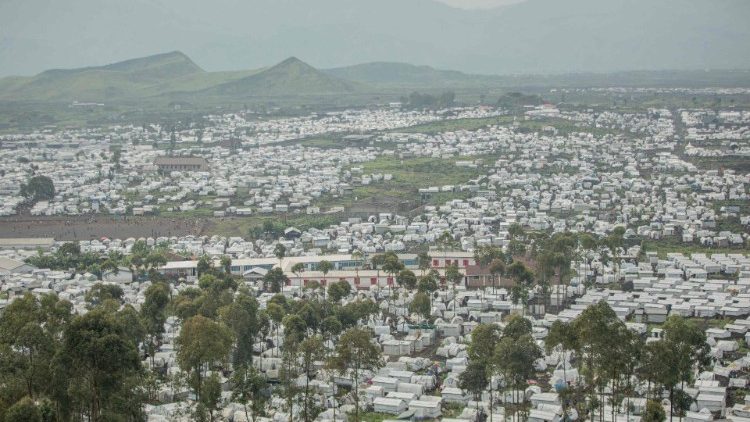 An aerial view of Bulengo displaced persons camp, near Goma, North-Kivu province