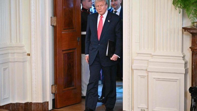 US President Donald Trump and Irish Prime Minister Micheal Martin participate in a St. Patrick's Day Reception