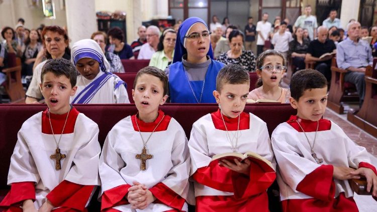 Падчас Імшы ў парафіі Святой Сям'і ў Газе. 20 ліпеня 2025 года