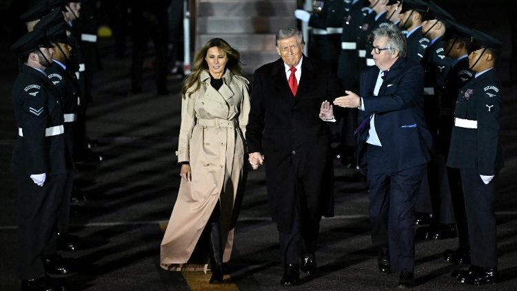 US President Donald Trump arrives in the UK
