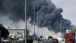 Smoke rises from an Iranian strike in Doha, Qatar on March 1, 2026