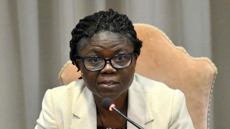Léocadie Lushombo, théologienne congolaise et enseignante à Santa Clara University, lors de la présentation de l'encyclique du Pape, lundi 25 mai 2026.