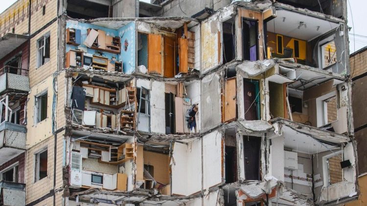 A view of the ruins of a residential building destroyed in a missile strike on 14 January 2023, in Dnipro, southeastern Ukraine, 14 January 2024. EPA/ARSEN DZODZAIEV