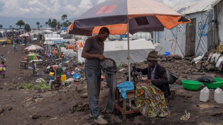 Refugees shelter in Bulengo displaced persons camp near Goma, DRC
