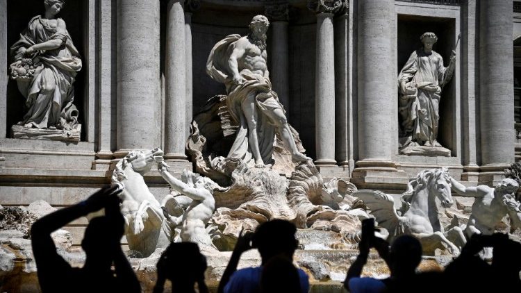 The statue of Oceanus at the Trevi Fountain in Rome