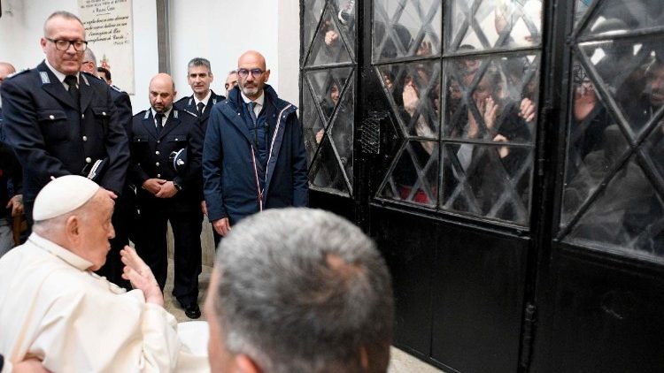 Pope Francis bids farewell to prisoners at the Regina Coeli prison in Rome on April 17, 2025, just a few days before his death  (Vatican Media)