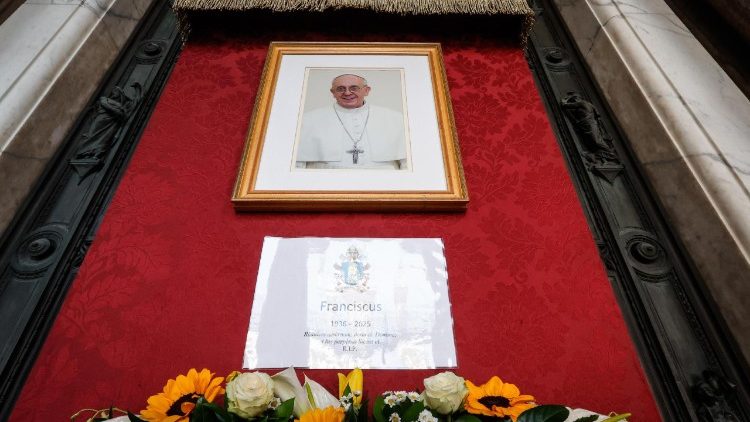 An image of Pope Francis at the Basilica of Saint Mary Major in Rome