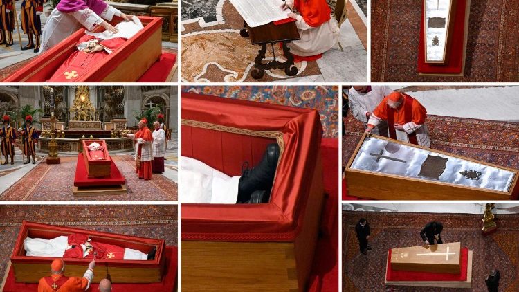 Ferenc pápa koporsójának lezárása a Szent Péter-bazilikában