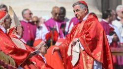 Cardinal Angelo Becciu attended the Requiem Mass for Pope Francis on April 26