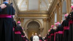 ലിയൊ പതിനാലാമൻ പാപ്പാ ഇറ്റലിയിലെ കത്തോലിക്കാമെത്രാന്മാരെ വത്തിക്കാനിൽ സ്വീകരിച്ചപ്പോൾ, 17/06/25