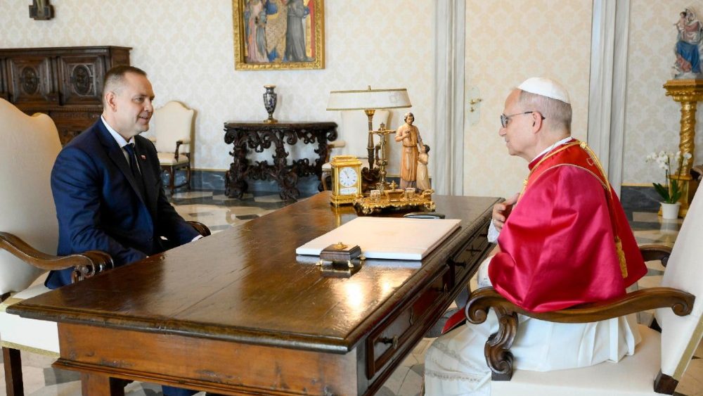 Papa Leoni XIV pret në audiencë presidentin e Polonisë Nawrocki (@VATICAN MEDIA)