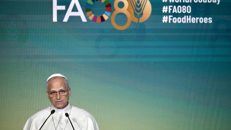 Leó pápa a FAO alapításának 80. évfordulóján beszédet mond az ENSZ szervezet római székházában