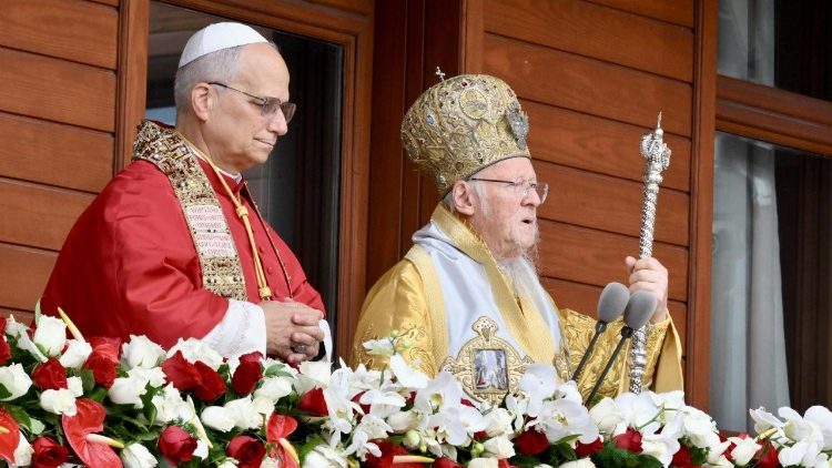 Леў XIV і Барталамей І падчас сустрэчы ў Фанары