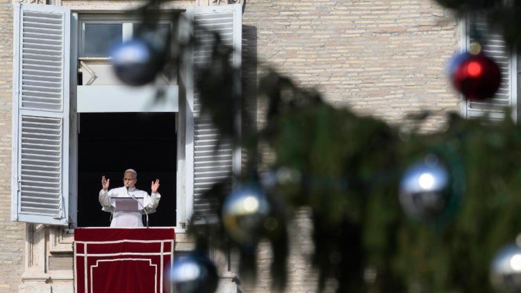 Pope Leo XIV prays the Angelus in St. Peter's Square