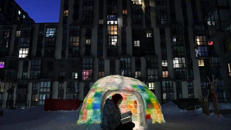 Lviv residents build colored ice igloo amid freezing wartime winter