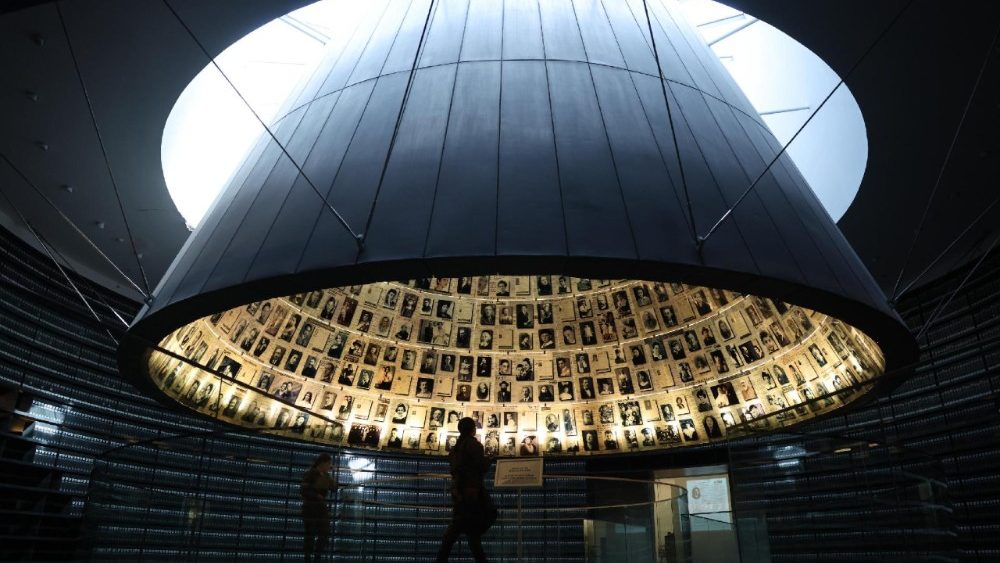 Visitors enter the Hall of Names at the Yad Vashem Holocaust Memorial Museum during International Holocaust Remembrance Day in Jerusalem