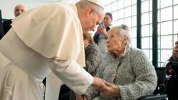 File photo of Pope Leo spending time with parishioners at a Rome parish