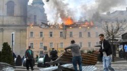 Historické centrum Lvova po útocích dronů 24. března 2025