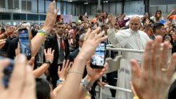 Pope Leo XIV meets volunteers during his Apostolic Journey to Spain