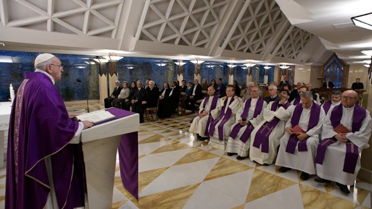Pope Francis conducts a mass at Santa Marta chapel at the Vatican