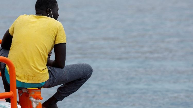 A young migrant at the port of Arguineguín, on Gran Canaria