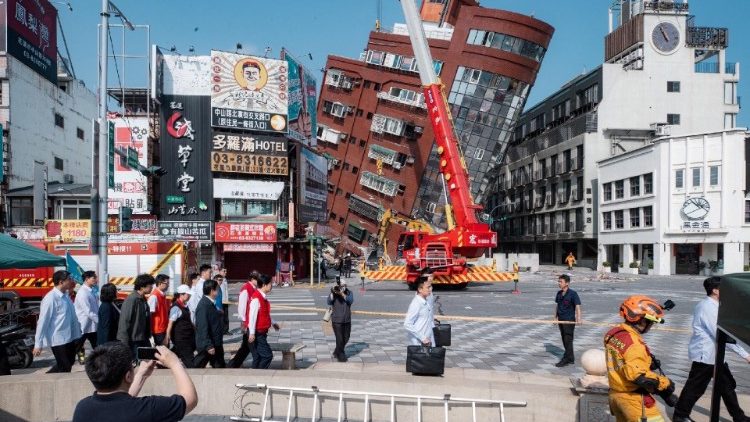 Taiwan President-elect Lai Ching-te inspects the damage following earthquake, in Hualien
