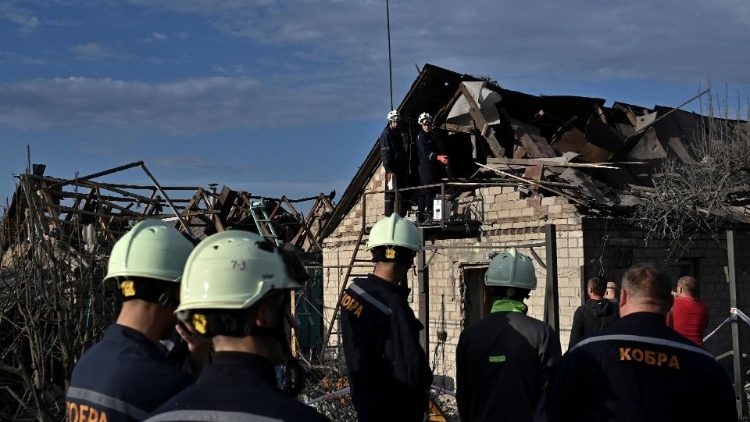 Aftermath of a Russian air strike in Zaporizhzhia, 12 October