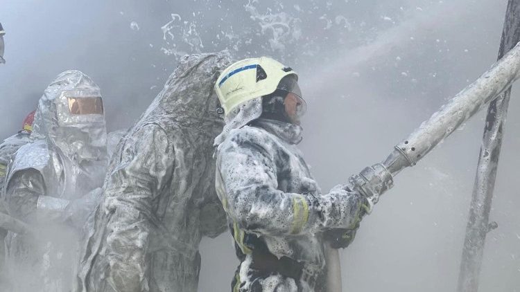 Aftermath of a Russian missile attack on an energy facility in Ivano-Frankivsk region of Ukraine