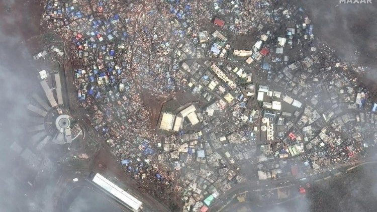 A satellite image shows buildings near College de Kwale after the Cyclone Chido 