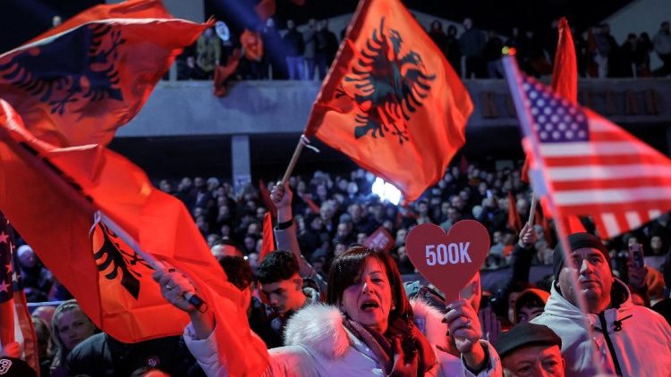 Albin Kurti, Kosovo's prime minister and leader of the Self-Determination party, closing electoral rally in Pristina
