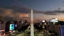  An aerial view shows an image of Pope Francis displayed with a digital video-mapping at the Obelisco in Buenos Aires, Argentina, as the worlds pray for the pontiff’s health, 