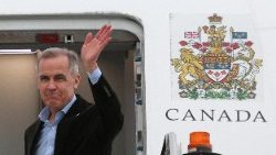 Canada's new Prime Minister Carney boards to depart for France, in Dorval