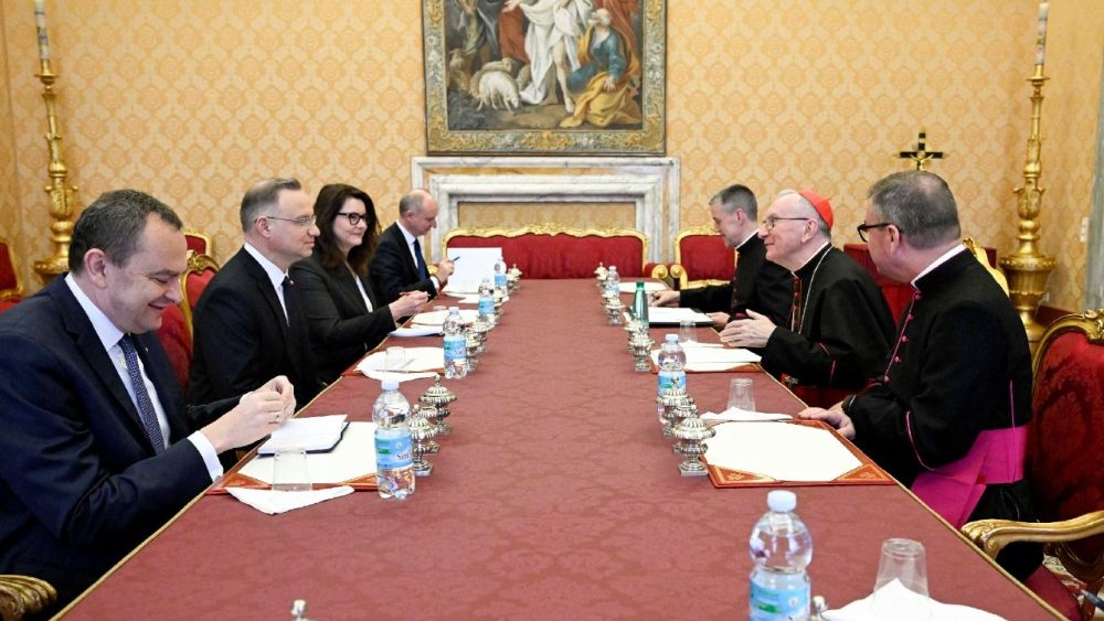 Vatican Secretary of State Cardinal Pietro Parolin meets Polish President Andrzej Duda at the Vatican