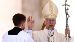 Pope Leo XIV leads the Regina Caeli prayer in St. Peter's Square at the Vatican