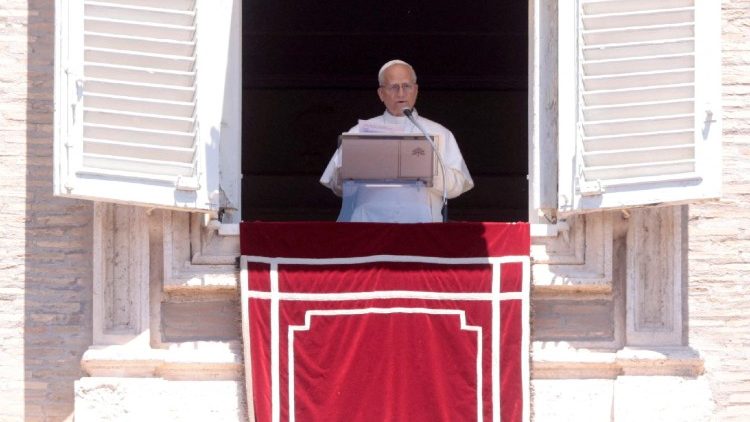FILE PHOTO: Pope Leo XIV leads the Angelus prayer from his window at the Vatican