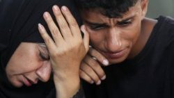 Bei einer Beerdigung von Opfern eines israelischen Luftschlags, an diesem Freitag in Gaza-Stadt