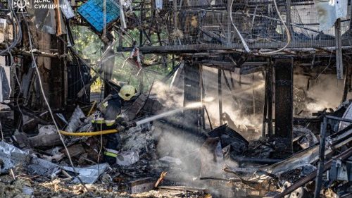 Aftermath of a Russian drone attack in Ukraine's Sumy region