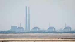 View shows Zaporizhzhia Nuclear Power Plant from the bank of Kakhovka Reservoir in Nikopol