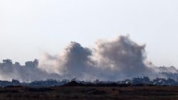 Smoke rises from Gaza after an explosion, as seen from Israel