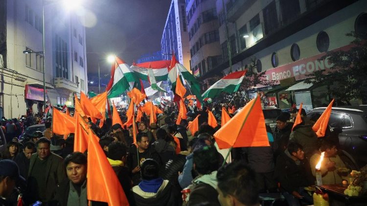 Election night headquarters of centrist senator and presidential candidate Rodrigo Paz of the Christian Democratic Party (PDC), in La Paz