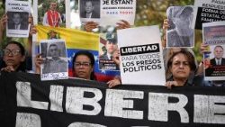 Demonstrators protest outside the Attorney General's office asking for the liberation of detained people, amid prisoner releases by the Venezuelan government, in Caracas