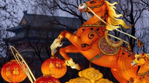 A light installation depicting a Fire Horse appears ahead of the Lunar New Year in Beijing