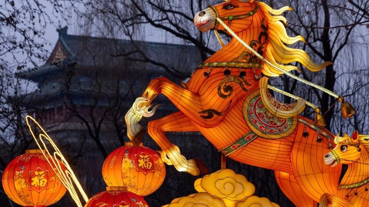 A light installation depicting a Fire Horse appears ahead of the Lunar New Year in Beijing