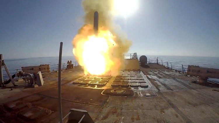 U.S. Navy's Arleigh Burke-class guided-missile destroyer USS Frank E. Petersen Jr. fires a Tomahawk Land Attack Missile (TLAM) during operations in support of Operation Epic Fury attack on Iran