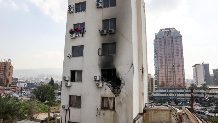 Aftermath of a Israeli drone strike on a residential apartment in Bourj Hammoud