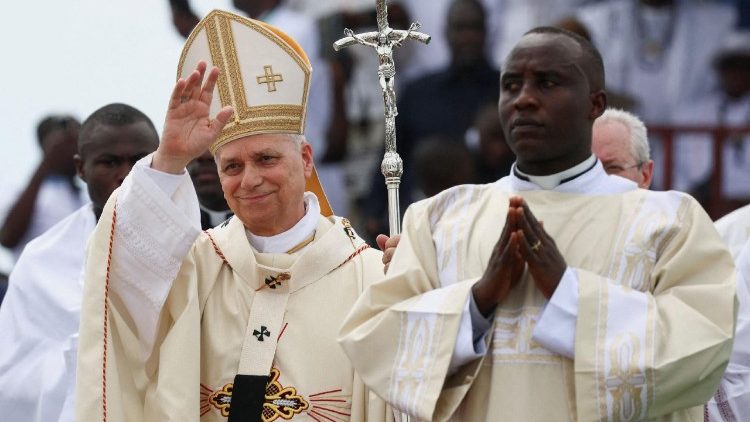 FILE PHOTO: Pope Leo XIV holds a holy Mass near Japoma Stadium in Douala